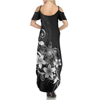 Hawaii Honu Summer Maxi Dress Polynesian Curves Plumeria Grayscale - Polynesian Pride