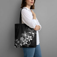 Hawaii Honu Tote Bag Polynesian Curves Plumeria Grayscale - Polynesian Pride