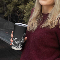 Hawaii Honu Tumbler Cup Polynesian Curves Plumeria Grayscale - Polynesian Pride