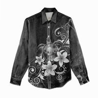 Hawaii Honu Women Casual Shirt Polynesian Curves Plumeria Grayscale - Polynesian Pride