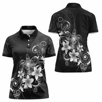Hawaii Honu Women Polo Shirt Polynesian Curves Plumeria Grayscale - Polynesian Pride