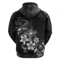 Hawaii Honu Zip Hoodie Polynesian Curves Plumeria Grayscale - Polynesian Pride