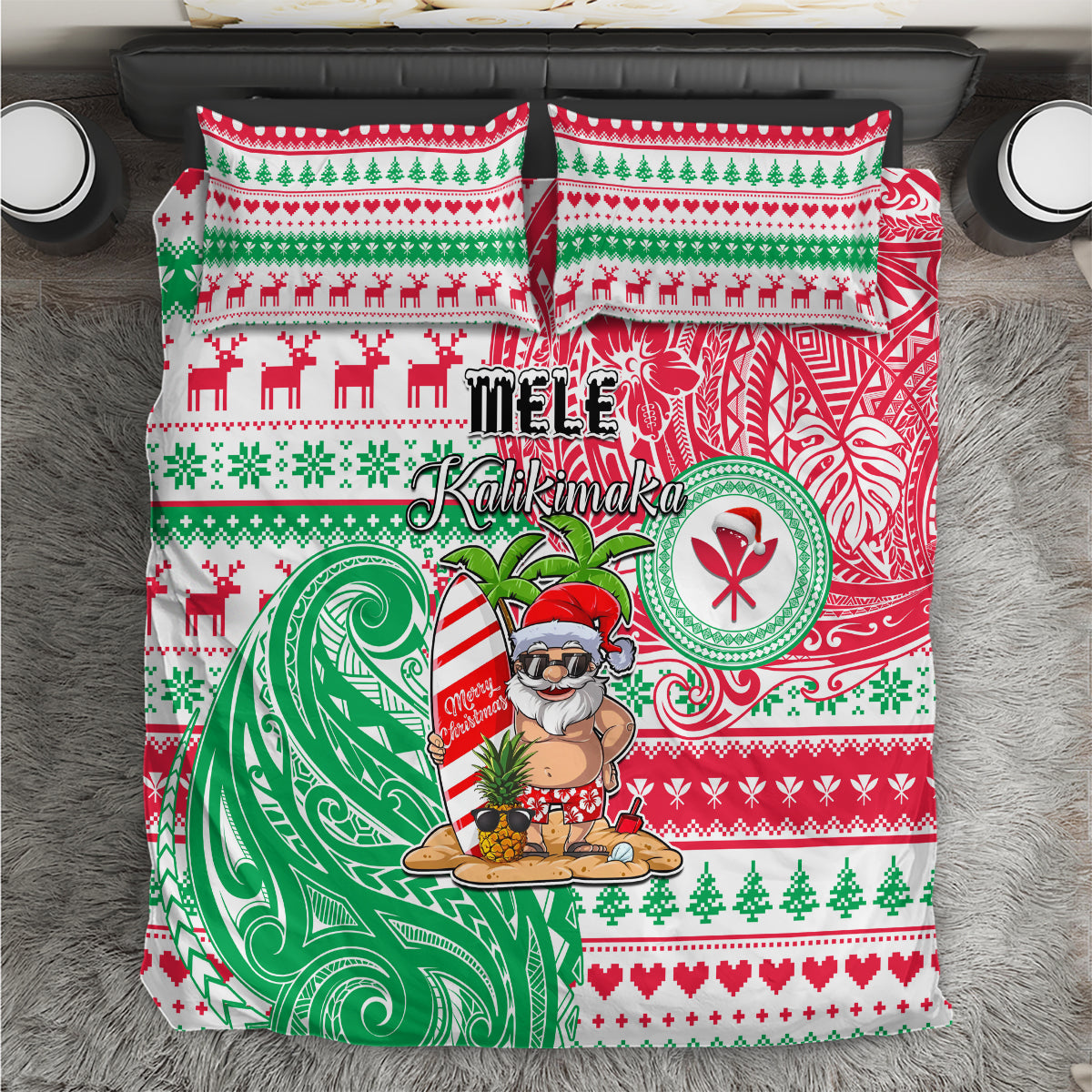 Hawaii Christmas Bedding Set Santa Claus Surf Mele Kalikimaka LT05 Red - Polynesian Pride