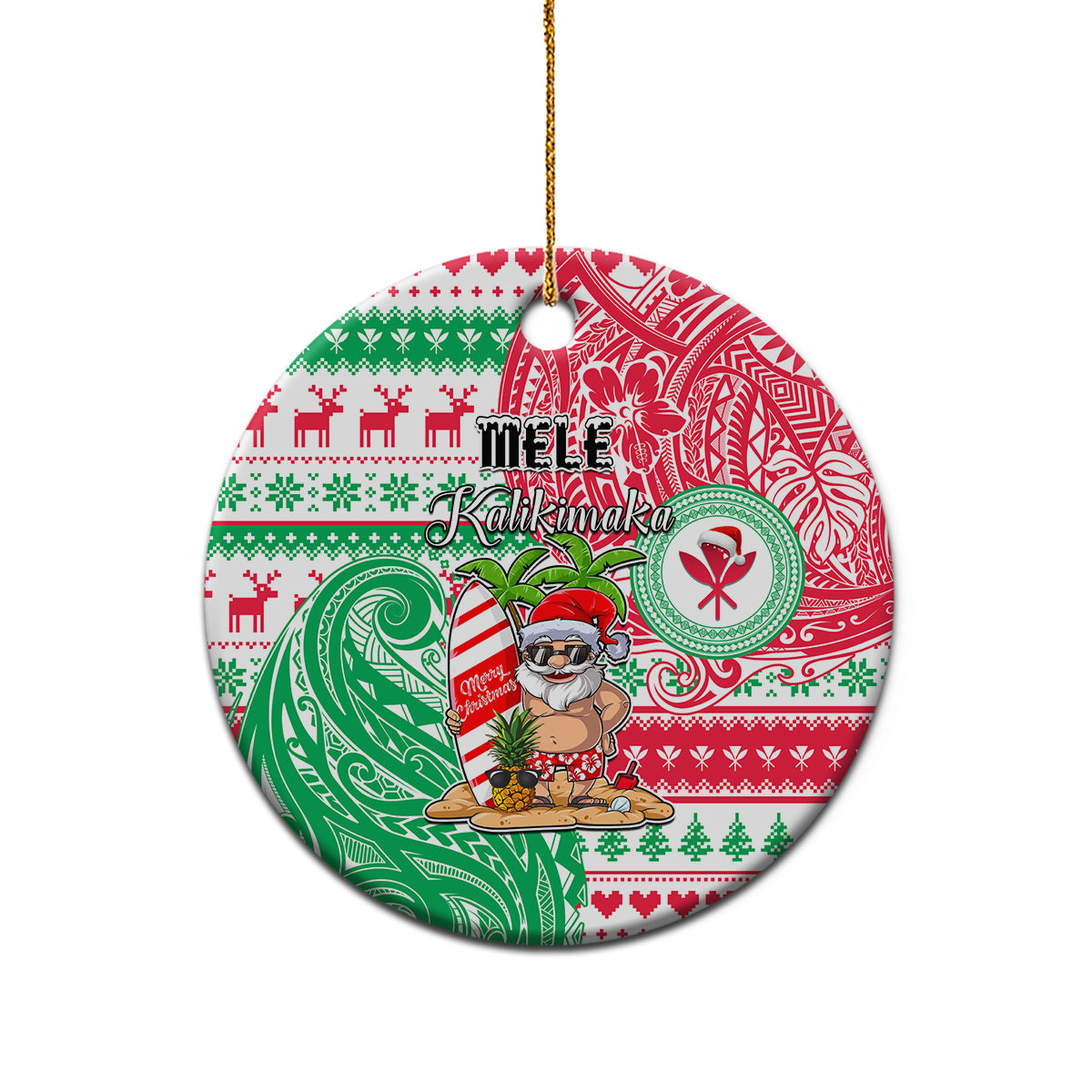 Hawaii Christmas Ceramic Ornament Santa Claus Surf Mele Kalikimaka LT05 - Polynesian Pride