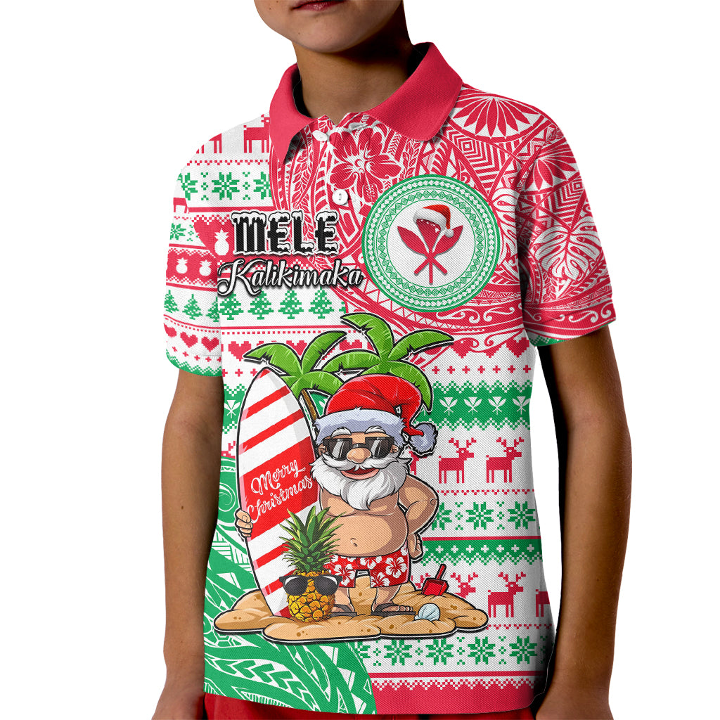 Hawaii Christmas Kid Polo Shirt Santa Claus Surf Mele Kalikimaka LT05 Kid Red - Polynesian Pride