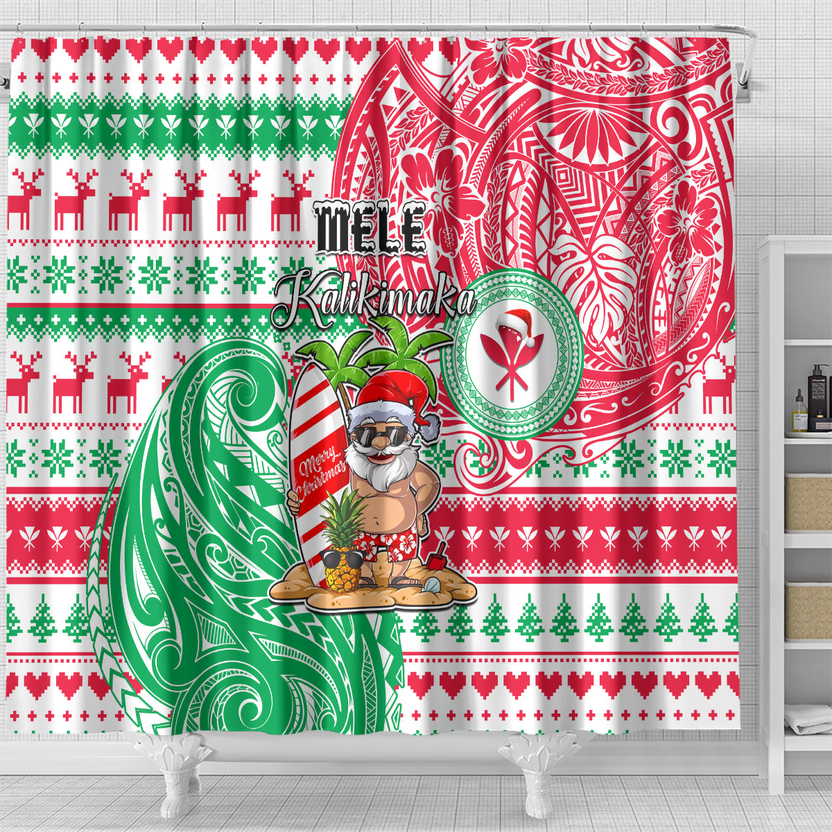 Hawaii Christmas Shower Curtain Santa Claus Surf Mele Kalikimaka LT05 - Polynesian Pride