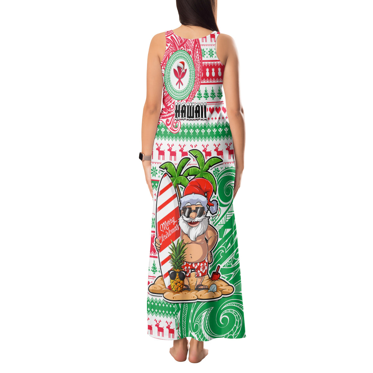 Hawaii Christmas Tank Maxi Dress Santa Claus Surf Mele Kalikimaka LT05 - Polynesian Pride