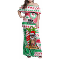 Personalized Hawaii Christmas Family Matching Off Shoulder Maxi Dress and Hawaiian Shirt Santa Claus Surf Mele Kalikimaka LT05 Mom's Dress Red - Polynesian Pride