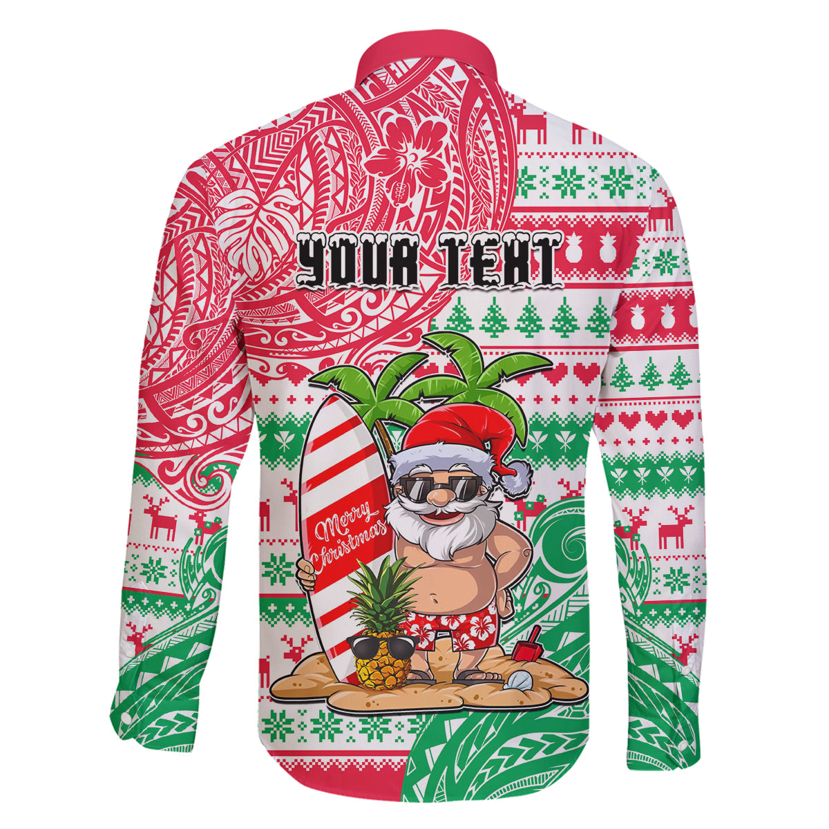 Personalized Hawaii Christmas Family Matching Off Shoulder Short Dress and Hawaiian Shirt Santa Claus Surf Mele Kalikimaka LT05 - Polynesian Pride