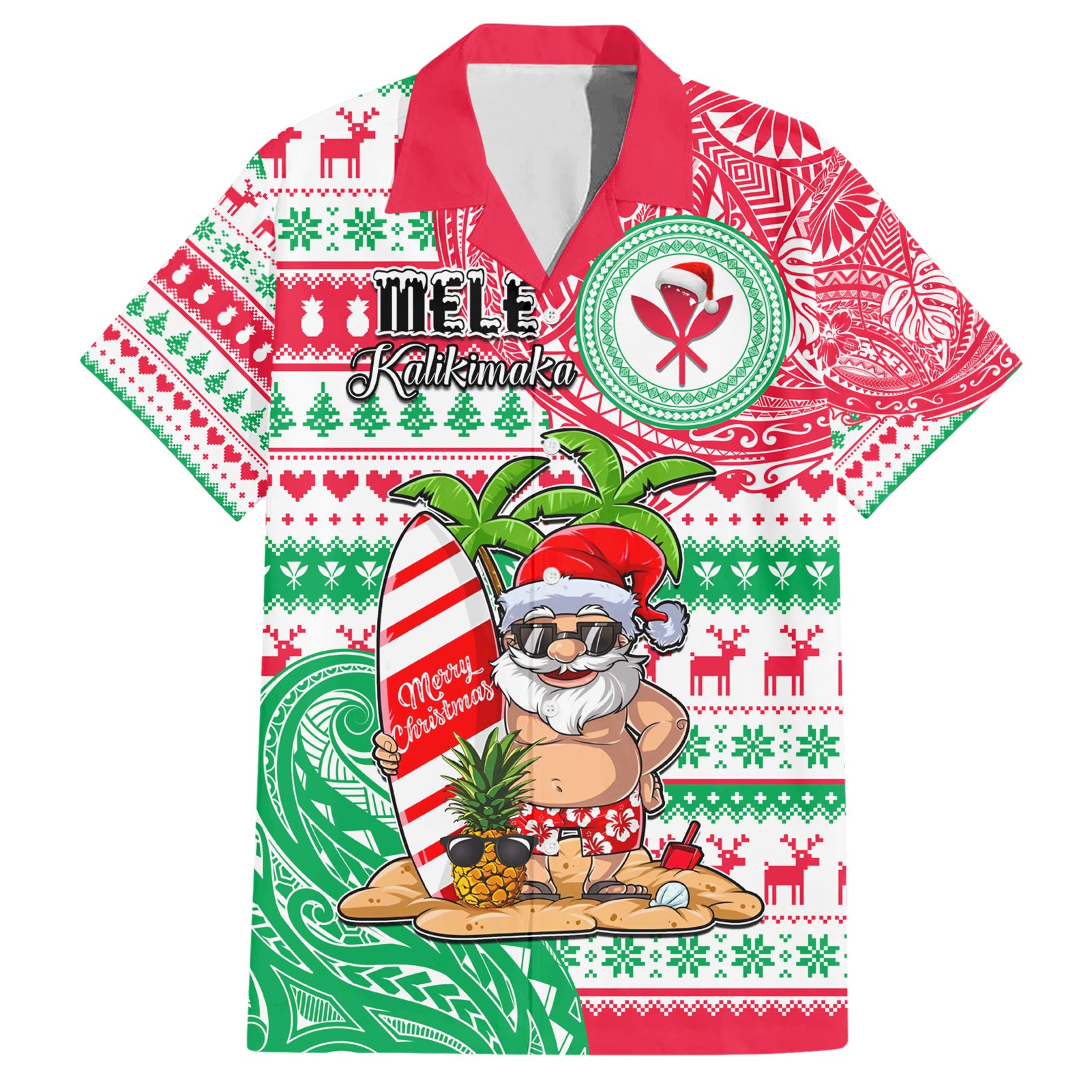 Personalized Hawaii Christmas Hawaiian Shirt Santa Claus Surf Mele Kalikimaka LT05 Red - Polynesian Pride