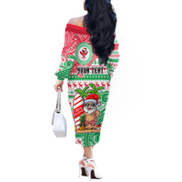 Personalized Hawaii Christmas Off The Shoulder Long Sleeve Dress Santa Claus Surf Mele Kalikimaka LT05 - Polynesian Pride
