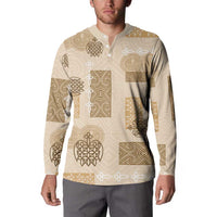 Vintage Lapita Button Sweatshirt Iconic Double Face Pattern Beige