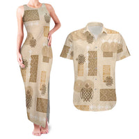 Vintage Lapita Couples Matching Tank Maxi Dress and Hawaiian Shirt Iconic Double Face Pattern Beige