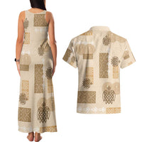Vintage Lapita Couples Matching Tank Maxi Dress and Hawaiian Shirt Iconic Double Face Pattern Beige