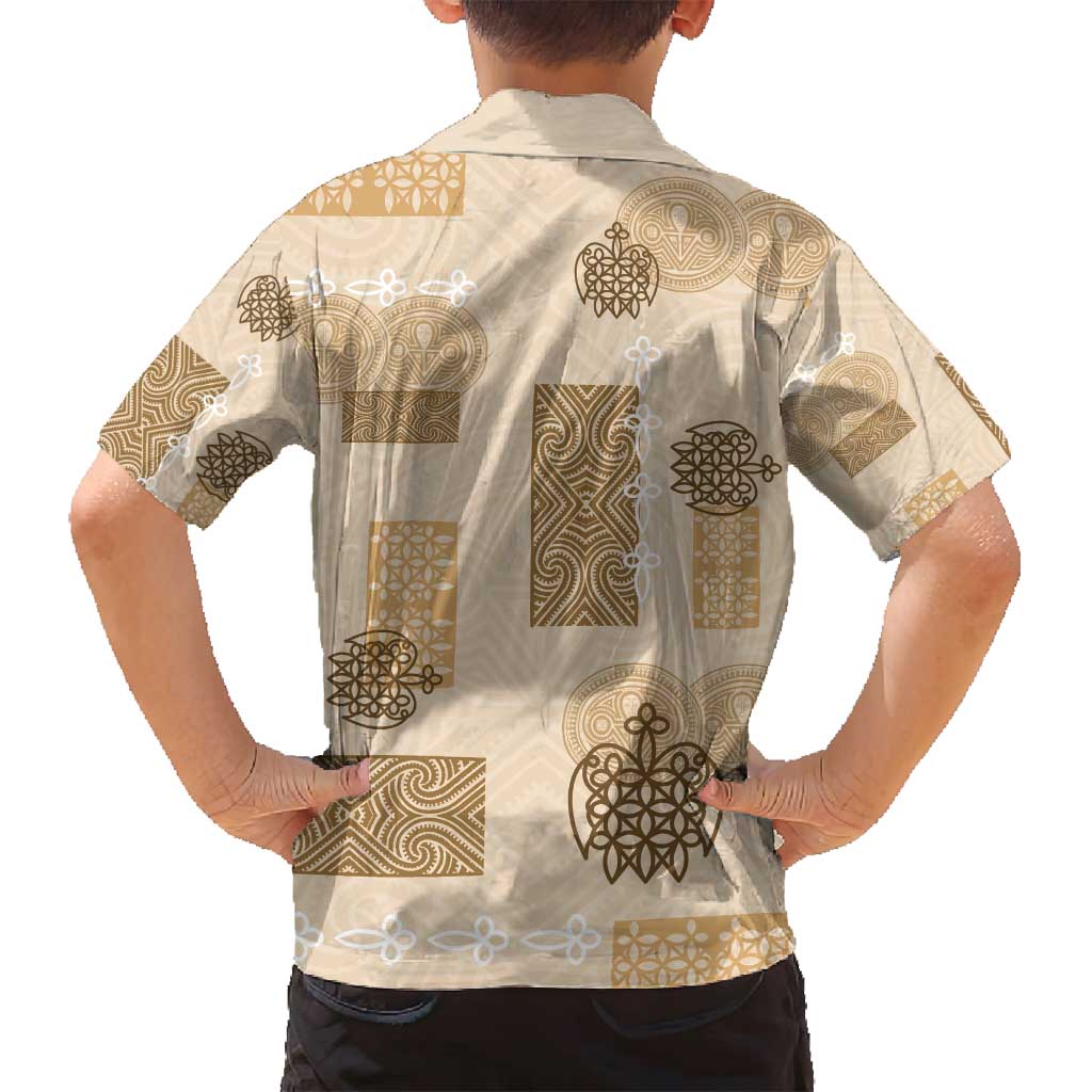Vintage Lapita Family Matching Long Sleeve Bodycon Dress and Hawaiian Shirt Iconic Double Face Pattern Beige