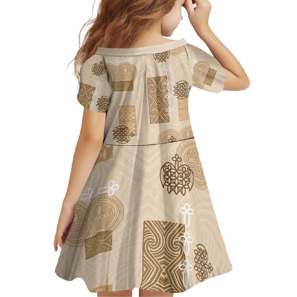 Vintage Lapita Family Matching Long Sleeve Bodycon Dress and Hawaiian Shirt Iconic Double Face Pattern Beige