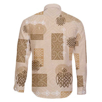 Vintage Lapita Family Matching Long Sleeve Bodycon Dress and Hawaiian Shirt Iconic Double Face Pattern Beige