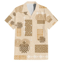 Vintage Lapita Family Matching Off The Shoulder Long Sleeve Dress and Hawaiian Shirt Iconic Double Face Pattern Beige