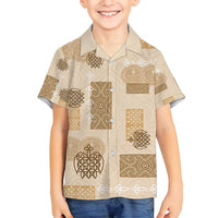 Vintage Lapita Family Matching Puletasi and Hawaiian Shirt Iconic Double Face Pattern Beige