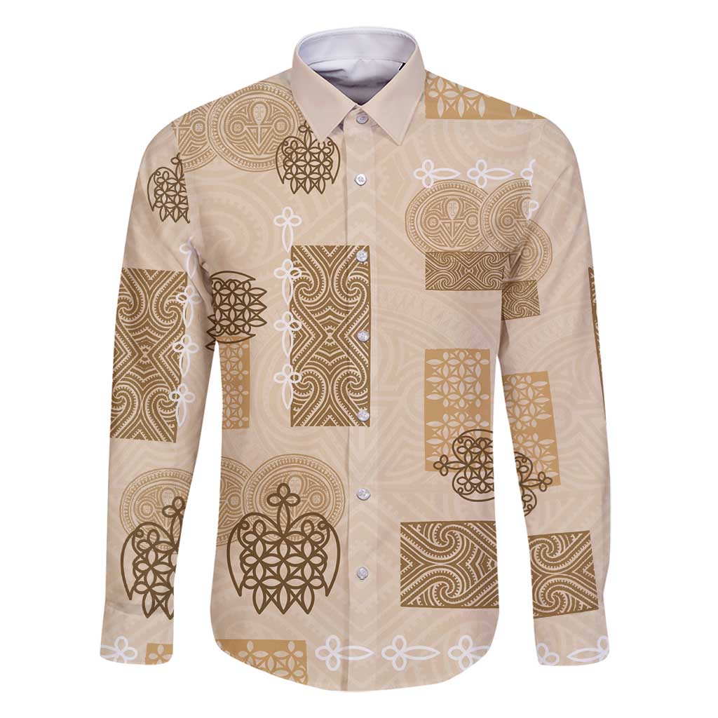 Vintage Lapita Family Matching Summer Maxi Dress and Hawaiian Shirt Iconic Double Face Pattern Beige