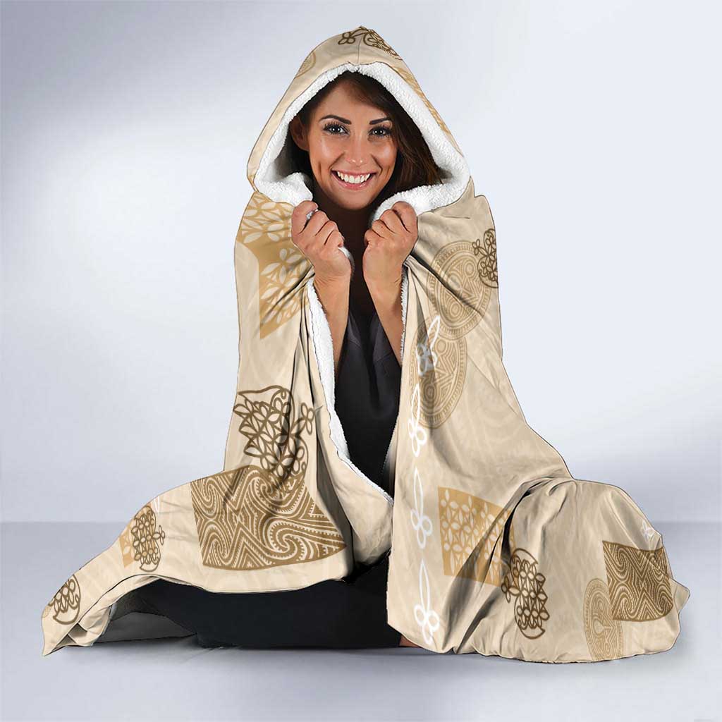 Vintage Lapita Hooded Blanket Iconic Double Face Pattern Beige