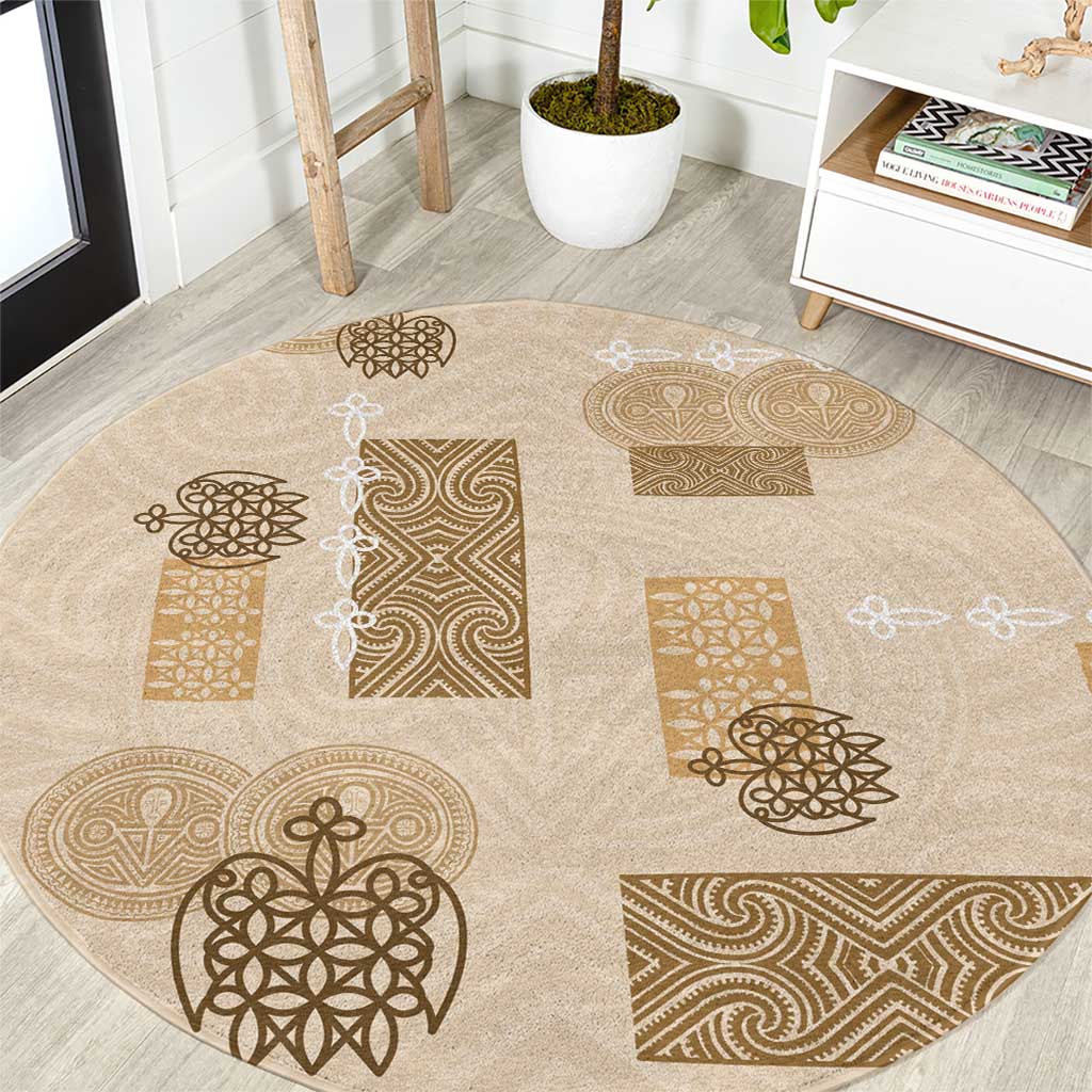 Vintage Lapita Round Carpet Iconic Double Face Pattern Beige