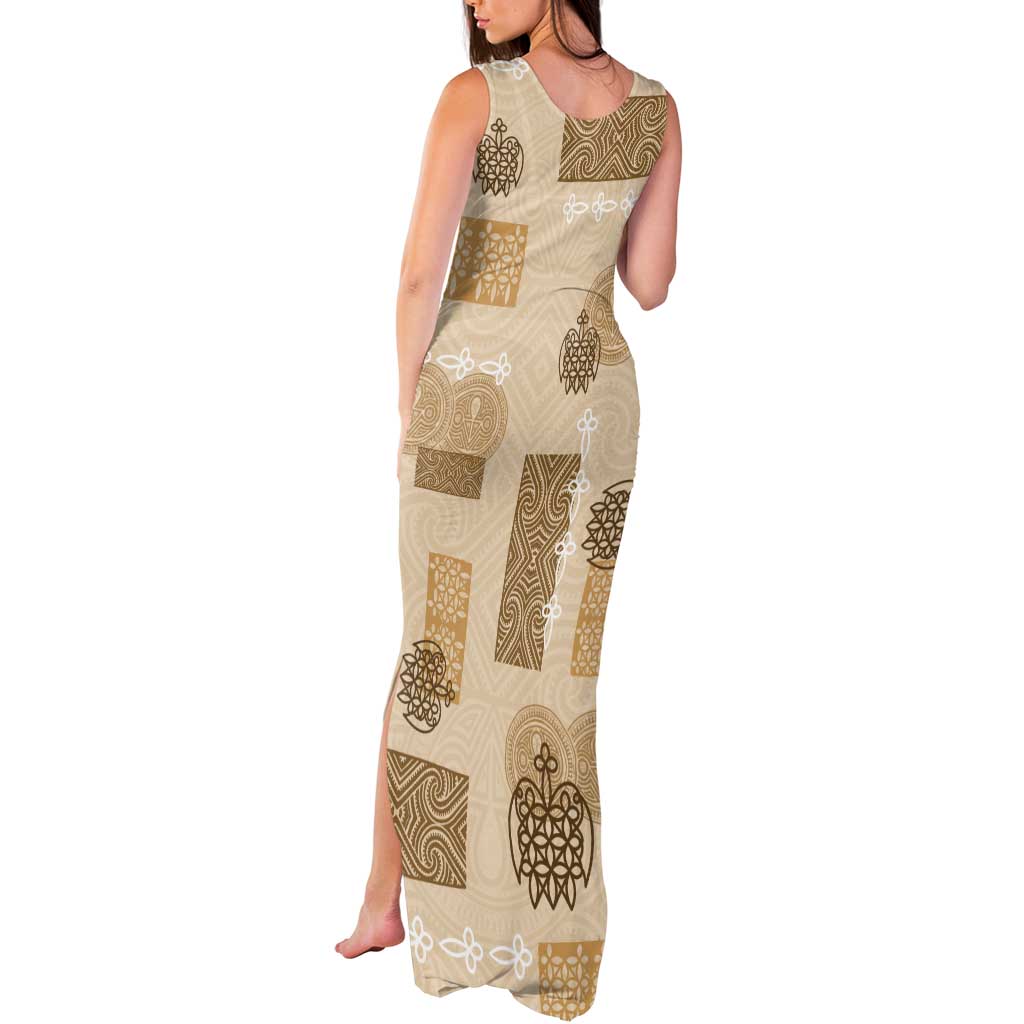 Vintage Lapita Tank Maxi Dress Iconic Double Face Pattern Beige