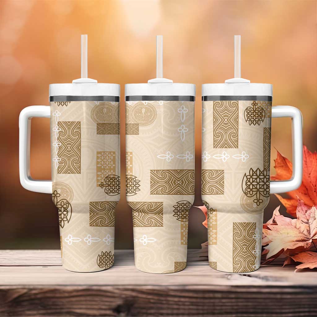 Vintage Lapita Tumbler With Handle Iconic Double Face Pattern Beige