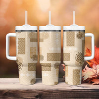 Vintage Lapita Tumbler With Handle Iconic Double Face Pattern Beige