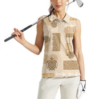 Vintage Lapita Women Sleeveless Polo Shirt Iconic Double Face Pattern Beige