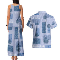 Vintage Lapita Couples Matching Tank Maxi Dress and Hawaiian Shirt Iconic Double Face Pattern Blue