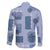 Vintage Lapita Family Matching Long Sleeve Bodycon Dress and Hawaiian Shirt Iconic Double Face Pattern Blue