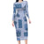 Vintage Lapita Family Matching Long Sleeve Bodycon Dress and Hawaiian Shirt Iconic Double Face Pattern Blue