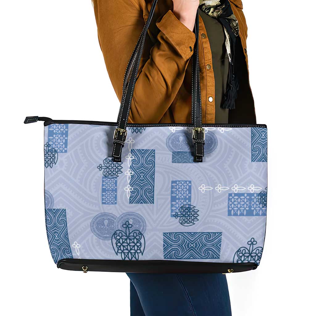 Vintage Lapita Leather Tote Bag Iconic Double Face Pattern Blue