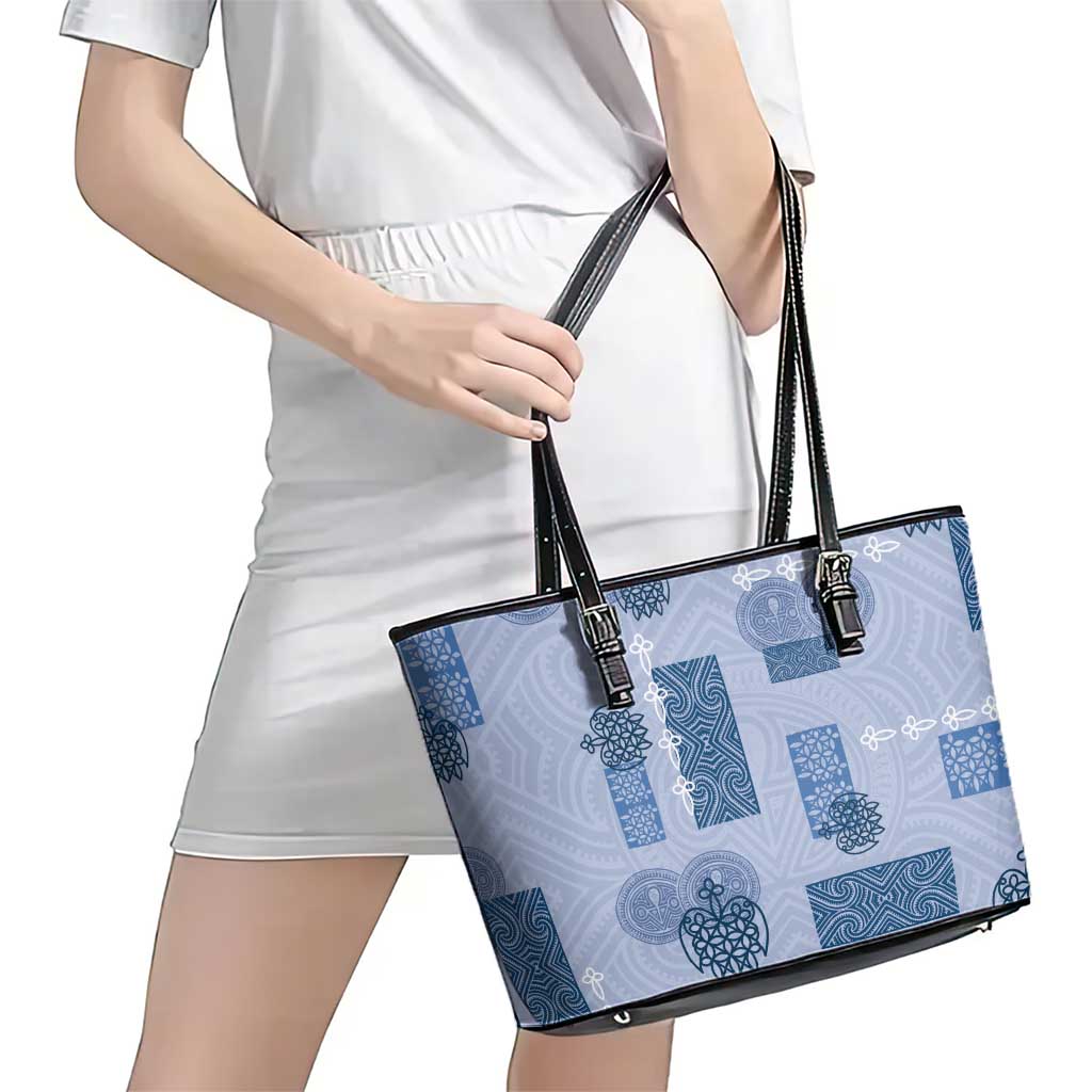 Vintage Lapita Leather Tote Bag Iconic Double Face Pattern Blue