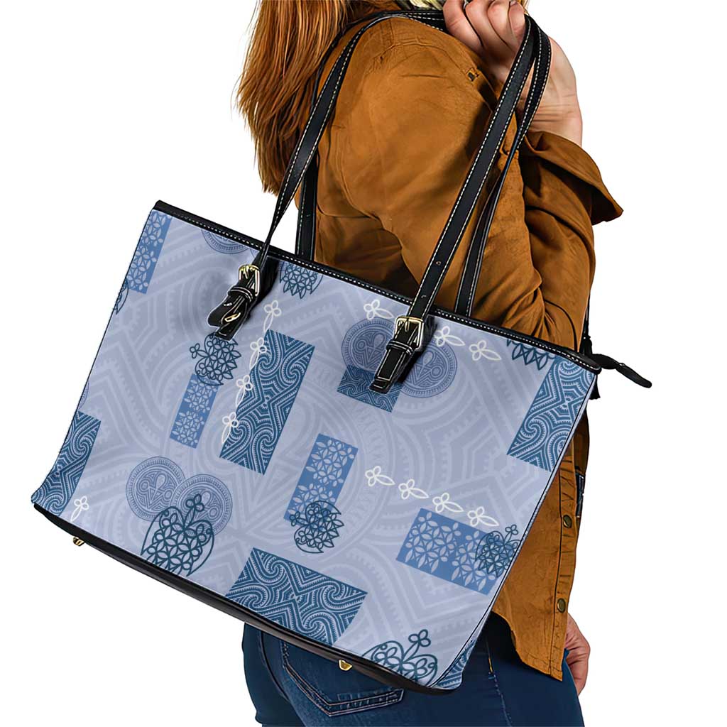 Vintage Lapita Leather Tote Bag Iconic Double Face Pattern Blue