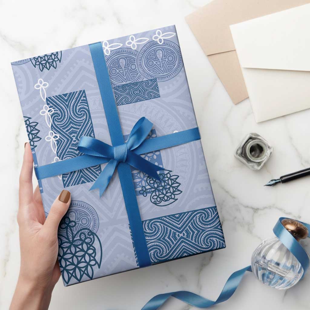 Vintage Lapita Wrapping Paper Iconic Double Face Pattern Blue - Polynesian Pride