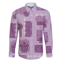 Vintage Lapita Family Matching Long Sleeve Bodycon Dress and Hawaiian Shirt Iconic Double Face Pattern Violet
