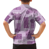 Vintage Lapita Family Matching Off The Shoulder Long Sleeve Dress and Hawaiian Shirt Iconic Double Face Pattern Violet