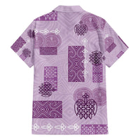 Vintage Lapita Family Matching Off The Shoulder Long Sleeve Dress and Hawaiian Shirt Iconic Double Face Pattern Violet