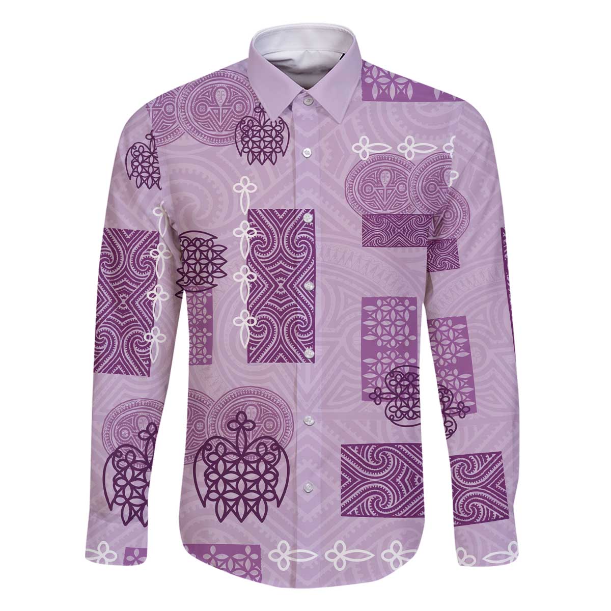 Vintage Lapita Family Matching Off The Shoulder Long Sleeve Dress and Hawaiian Shirt Iconic Double Face Pattern Violet