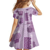 Vintage Lapita Family Matching Off Shoulder Short Dress and Hawaiian Shirt Iconic Double Face Pattern Violet