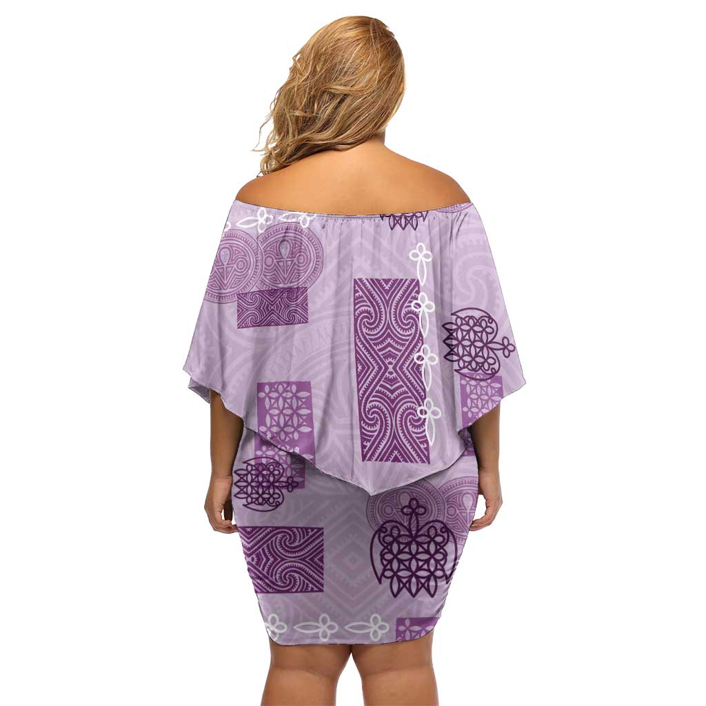 Vintage Lapita Family Matching Off Shoulder Short Dress and Hawaiian Shirt Iconic Double Face Pattern Violet