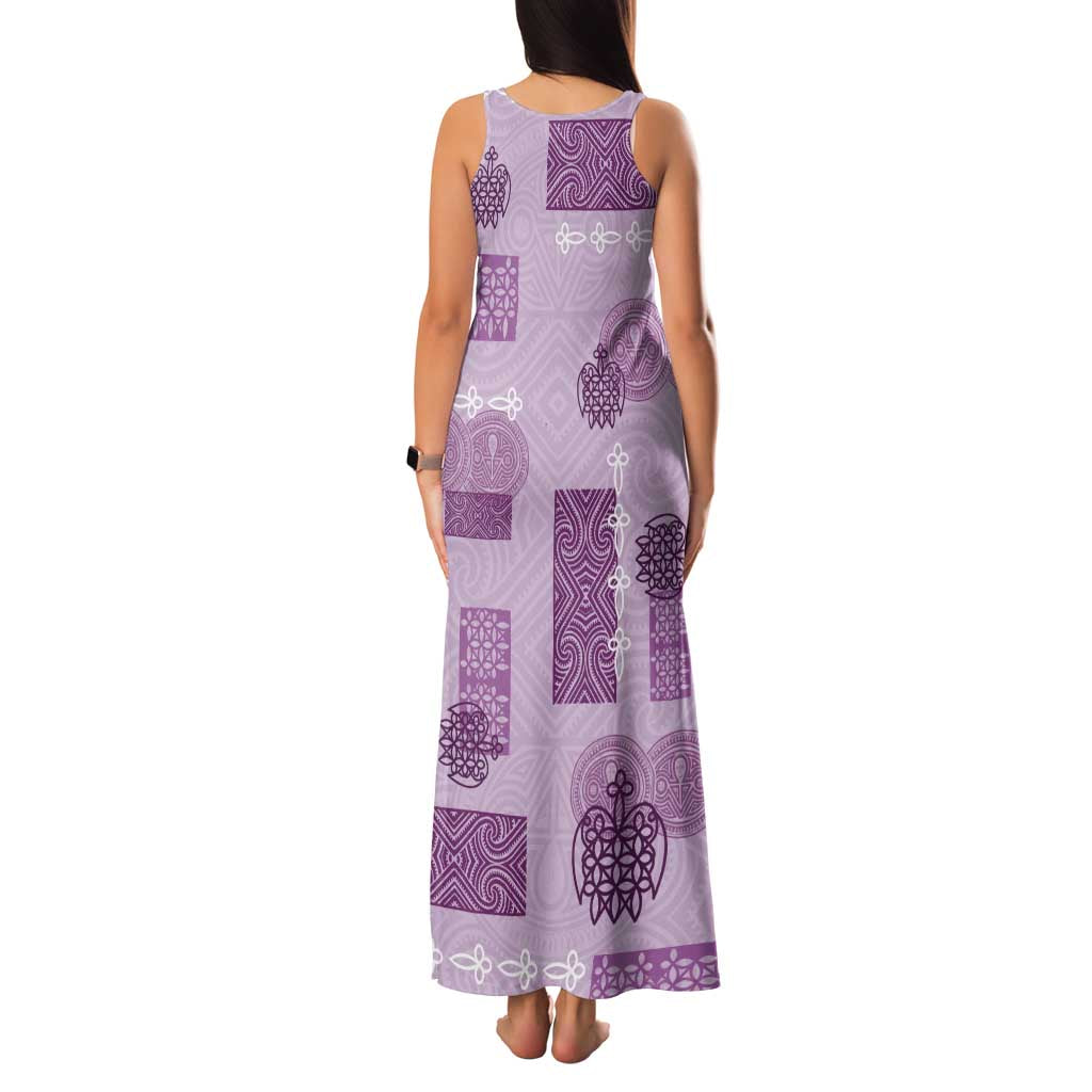 Vintage Lapita Family Matching Tank Maxi Dress and Hawaiian Shirt Iconic Double Face Pattern Violet