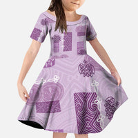 Vintage Lapita Kid Short Sleeve Dress Iconic Double Face Pattern Violet