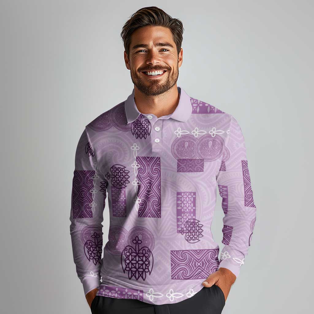 Vintage Lapita Long Sleeve Polo Shirt Iconic Double Face Pattern Violet
