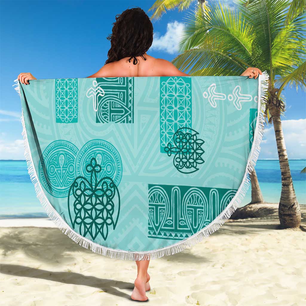 Vintage Lapita Beach Blanket Iconic Double Face Pattern Turquoise