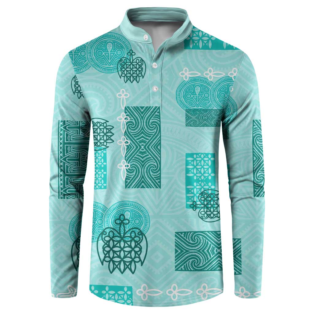 Vintage Lapita Button Sweatshirt Iconic Double Face Pattern Turquoise LT05