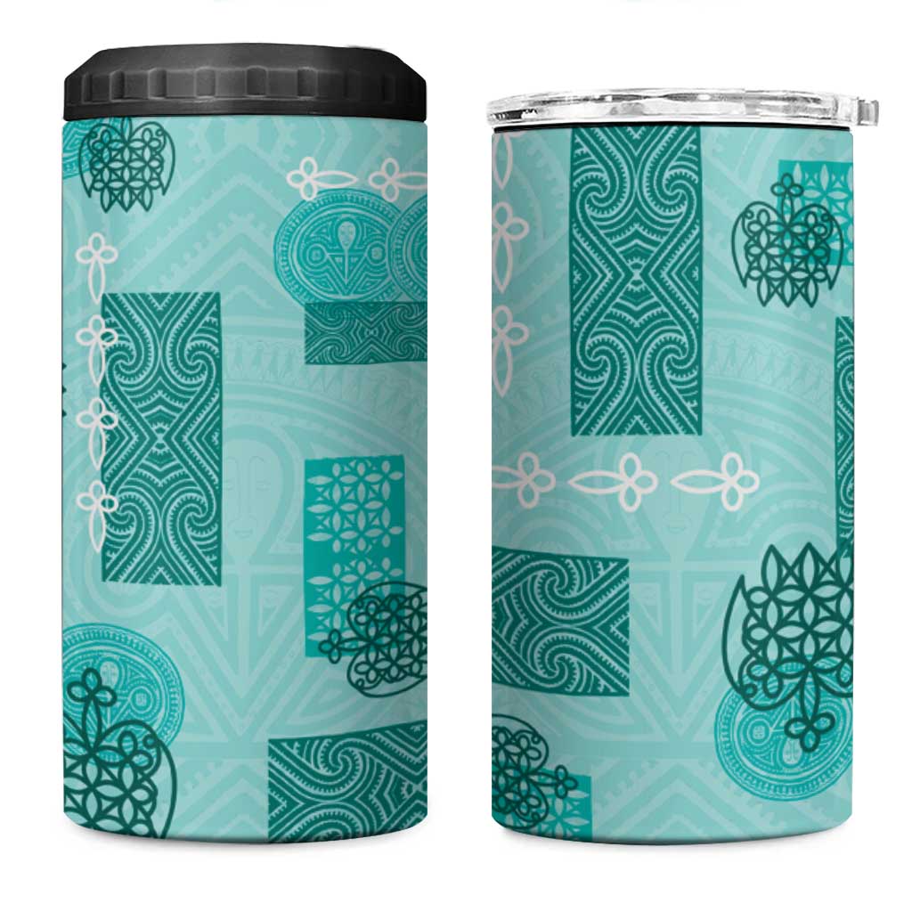 Vintage Lapita 4 in 1 Can Cooler Tumbler Iconic Double Face Pattern Turquoise