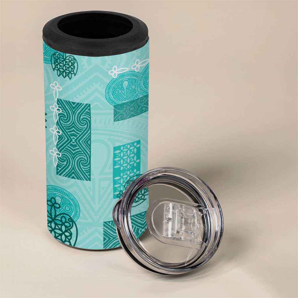 Vintage Lapita 4 in 1 Can Cooler Tumbler Iconic Double Face Pattern Turquoise